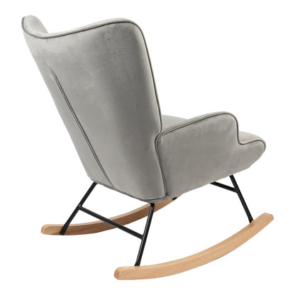 Rocking armchair Georgia velvet fabric grey-natural 75x71x95cm
