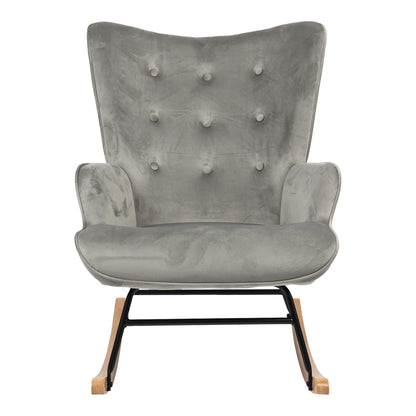 Rocking armchair Georgia velvet fabric grey-natural 75x71x95cm