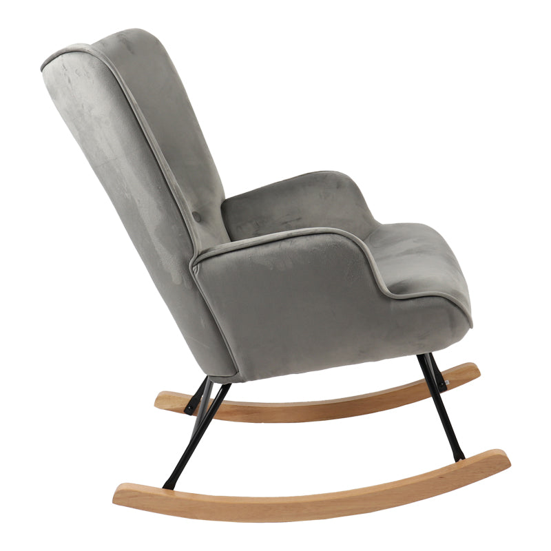 Rocking armchair Georgia velvet fabric grey-natural 75x71x95cm