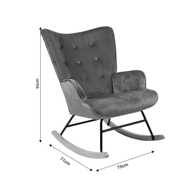 Rocking armchair Georgia velvet fabric grey-natural 75x71x95cm