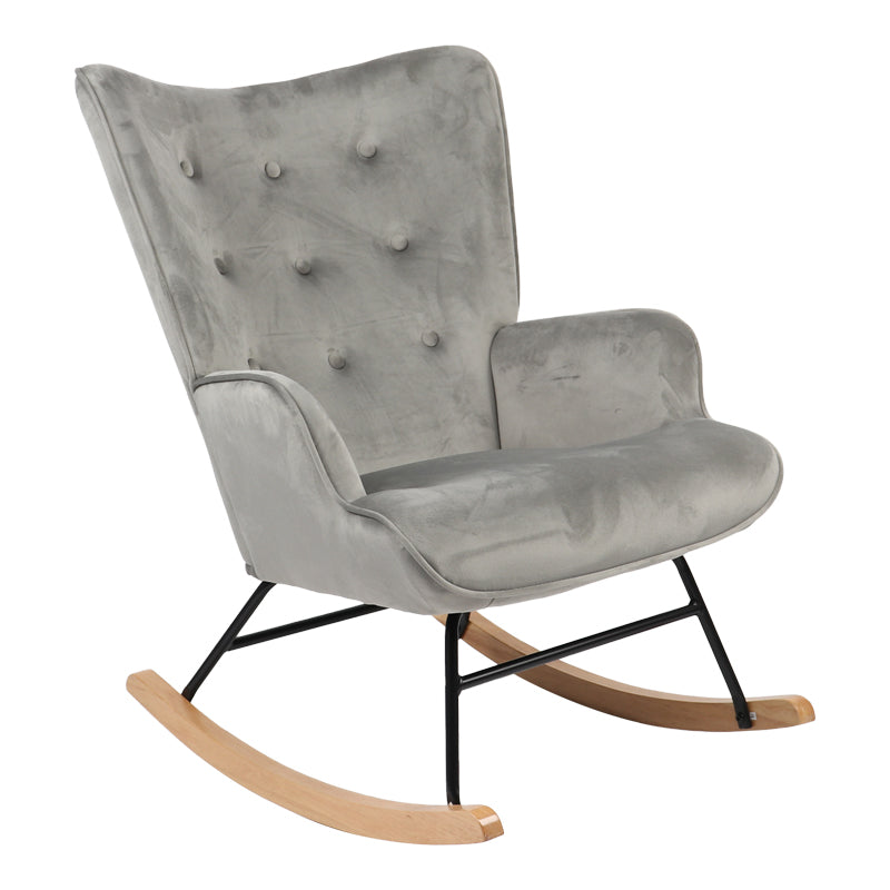Rocking armchair Georgia velvet fabric grey-natural 75x71x95cm