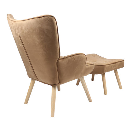 Armchair with footstool Vivienne pakoworld velvet fabric taupe-natural leg 75x69x96cm