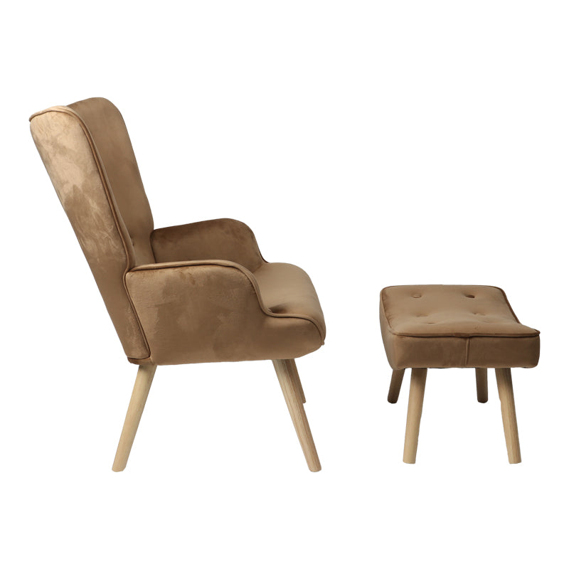 Armchair with footstool Vivienne pakoworld velvet fabric taupe-natural leg 75x69x96cm