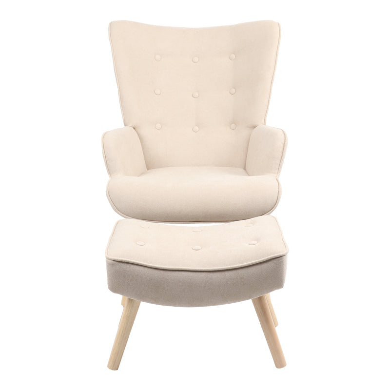 Armchair with footstool Vivienne pakoworld fabric beige-natural leg 75x69x96cm