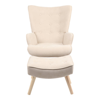 Armchair with footstool Vivienne pakoworld fabric beige-natural leg 75x69x96cm