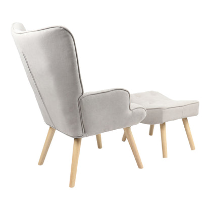 Armchair with footstool Vivienne pakoworld fabric light grey-natural leg 75x69x96cm