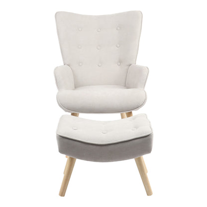 Armchair with footstool Vivienne pakoworld fabric light grey-natural leg 75x69x96cm