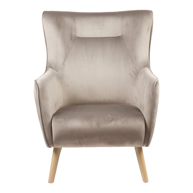 Armchair Insicive pakoworld velvet fabric beige-natural leg 72x89x105cm