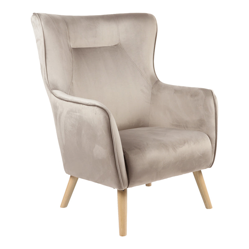 Armchair Insicive pakoworld velvet fabric beige-natural leg 72x89x105cm