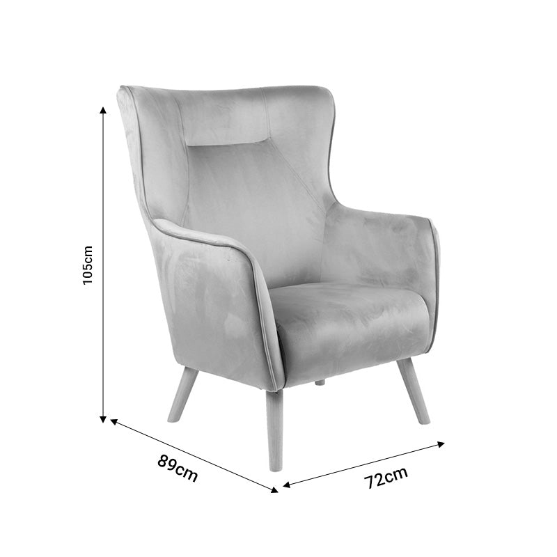 Insicive armchair pakoworld velvet fabric gray-natural leg 72x89x105cm