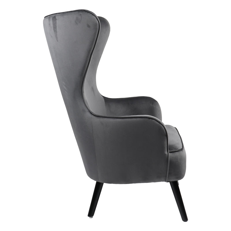 Armchair Byfon pakoworld anthracite velvet and rubberwood leg in black shade 76x83x117cm