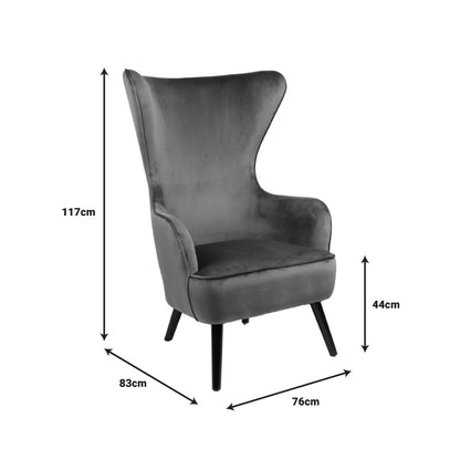 Armchair Byfon pakoworld anthracite velvet and rubberwood leg in black shade 76x83x117cm