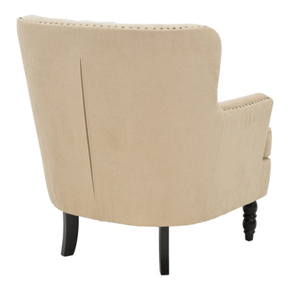 Αrmchair Keisi pakoworld beige fabric-rubberwood leg in black shade 81.5x84x92.5cm