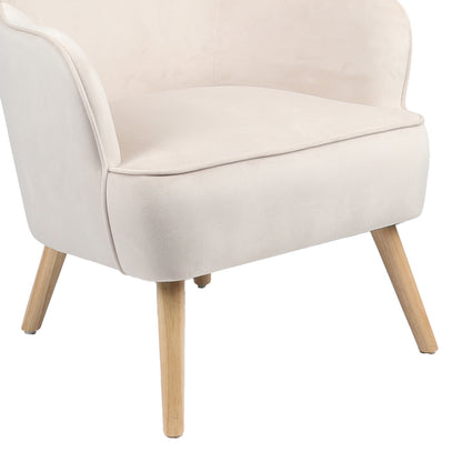 Armchair Byfon pakoworld cream velvet-rubberwood leg in natural color 76x83x117cm