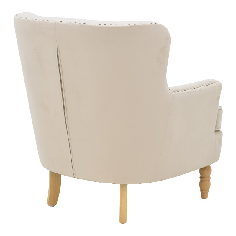 Armchair Keisi pakoworld cream velvet-natural wooden leg 81.5x84x92.5cm