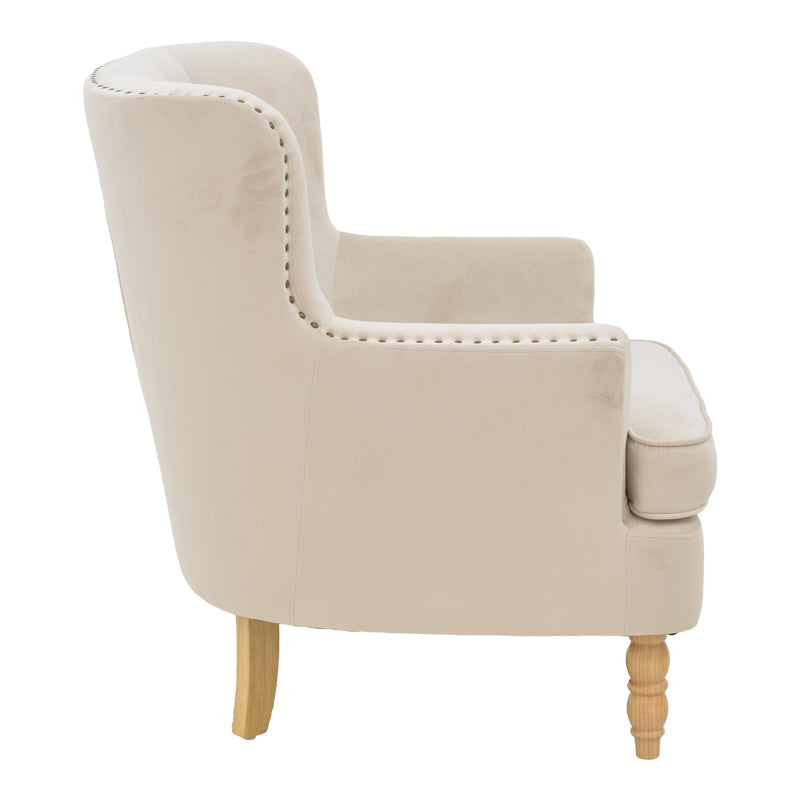 Armchair Keisi pakoworld cream velvet-natural wooden leg 81.5x84x92.5cm