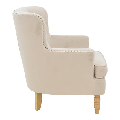 Armchair Keisi pakoworld cream velvet-natural wooden leg 81.5x84x92.5cm