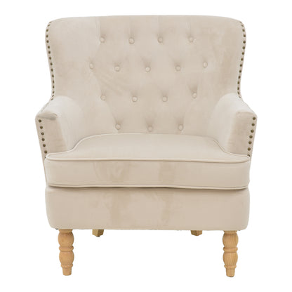 Armchair Keisi pakoworld cream velvet-natural wooden leg 81.5x84x92.5cm