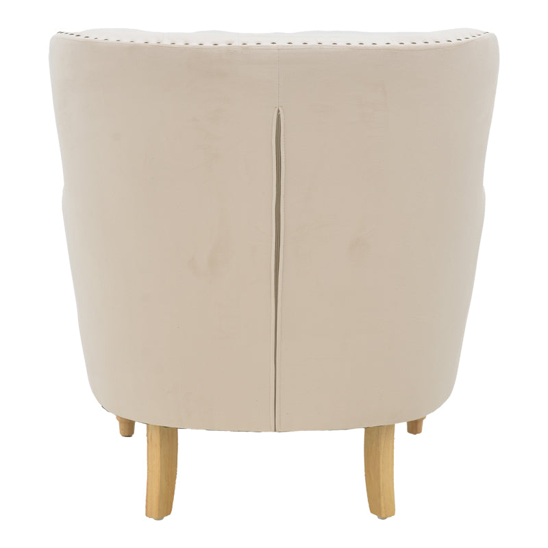 Armchair Keisi pakoworld cream velvet-natural wooden leg 81.5x84x92.5cm