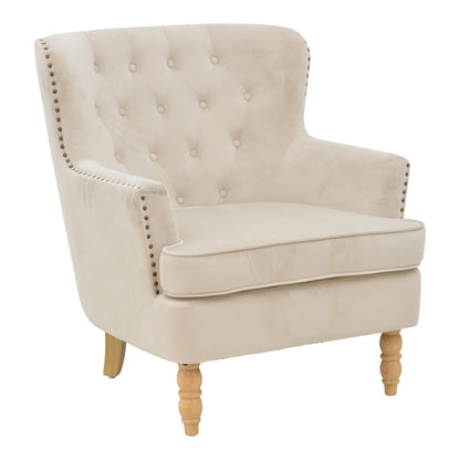 Armchair Keisi pakoworld cream velvet-natural wooden leg 81.5x84x92.5cm