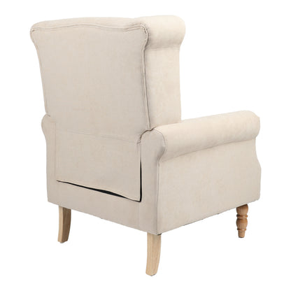 Armchair Piore pakoworld beige fabric and natural rubberwood leg 77x80x106cm