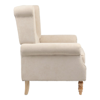 Armchair Piore pakoworld beige fabric and natural rubberwood leg 77x80x106cm