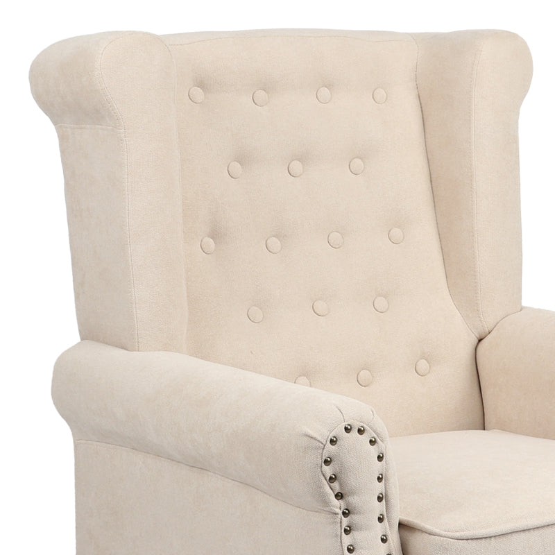 Armchair Piore pakoworld beige fabric and natural rubberwood leg 77x80x106cm