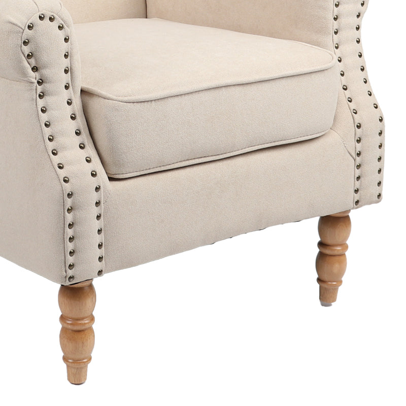 Armchair Piore pakoworld beige fabric and natural rubberwood leg 77x80x106cm