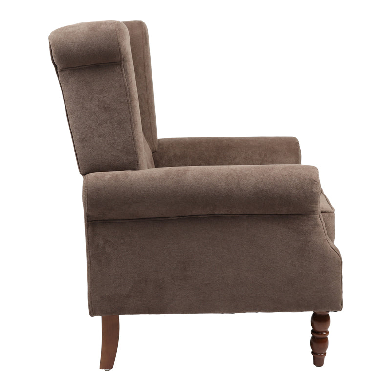 Armchair Piore pakoworld dark brown fabric and rubberwood leg in walnut shade 77x80x106cm