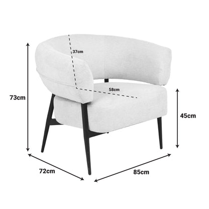 Armchair Penfel cream fabric and black metal legs 71x82x74cm