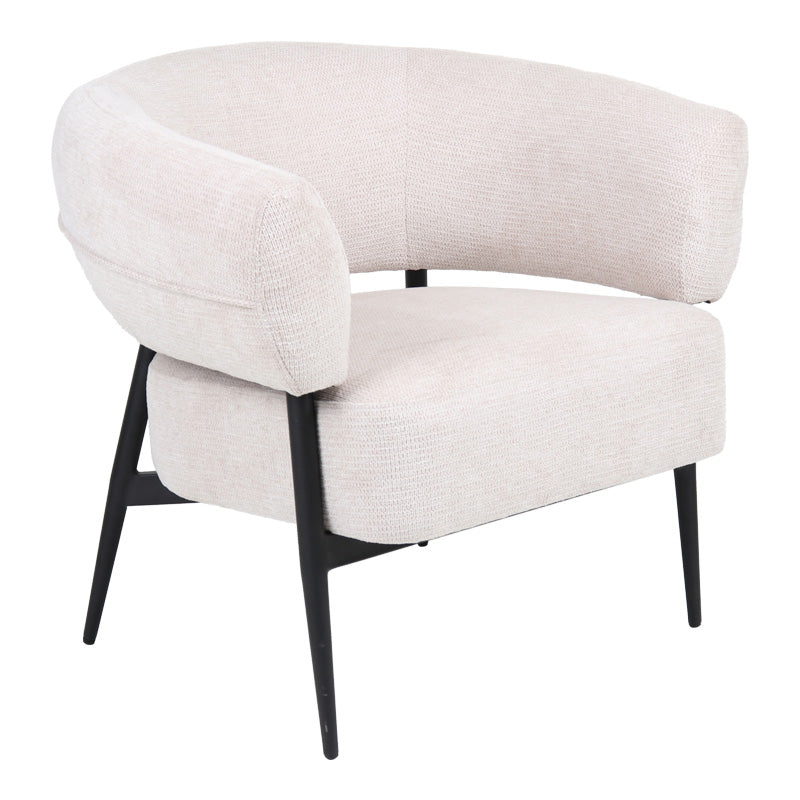 Armchair Penfel cream fabric and black metal legs 71x82x74cm