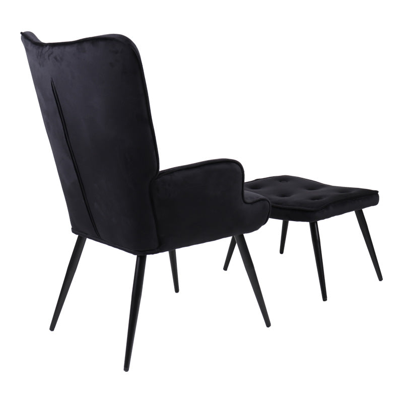 Armchair with footstool Siella black velvet-black metal leg 59x67x94cm
