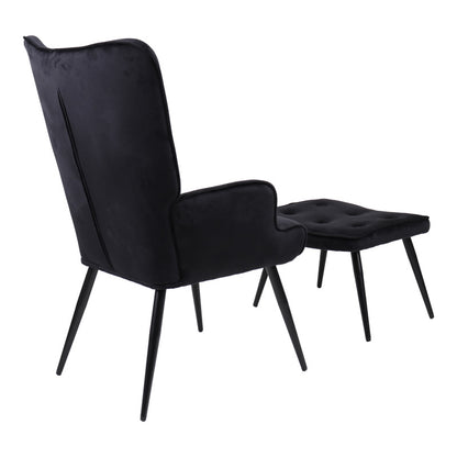 Armchair with footstool Siella black velvet-black metal leg 59x67x94cm