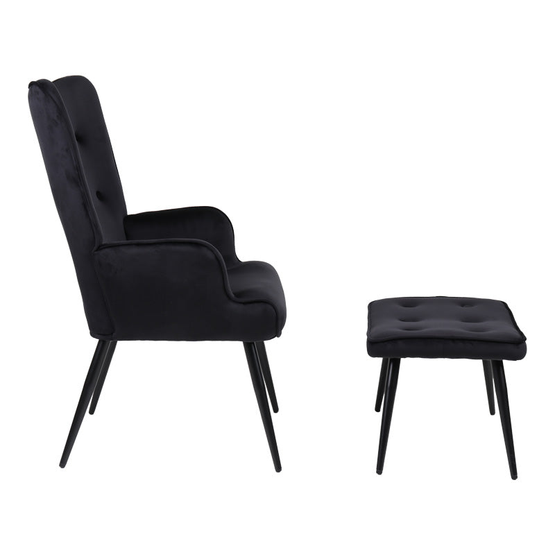 Armchair with footstool Siella black velvet-black metal leg 59x67x94cm