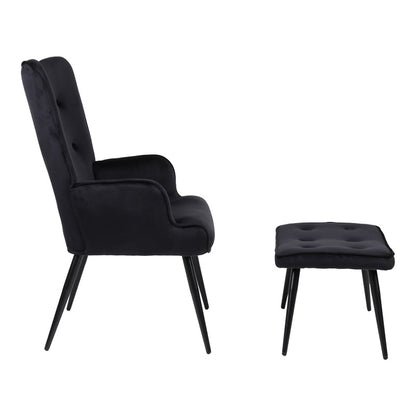Armchair with footstool Siella black velvet-black metal leg 59x67x94cm