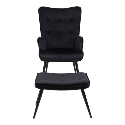 Armchair with footstool Siella black velvet-black metal leg 59x67x94cm