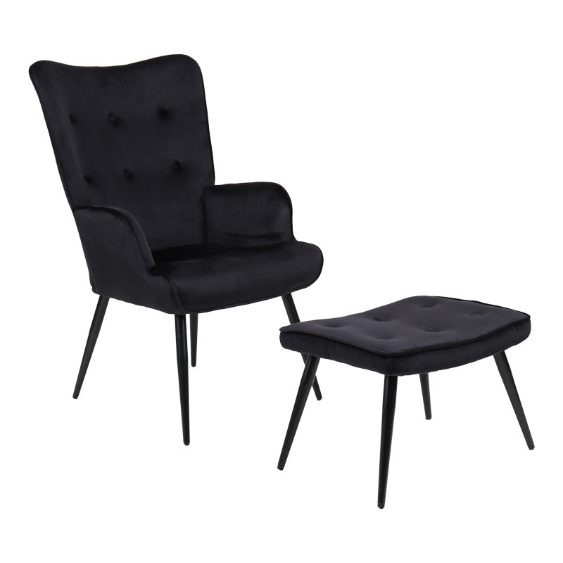 Armchair with footstool Siella black velvet-black metal leg 59x67x94cm