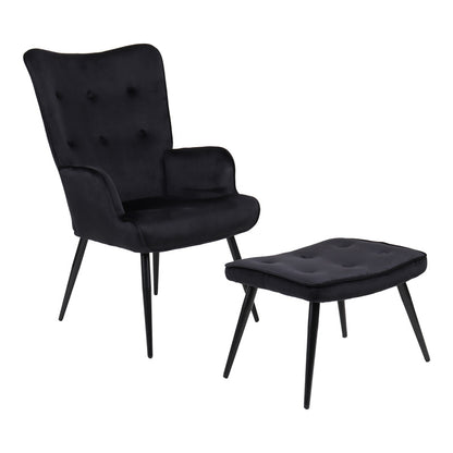 Armchair with footstool Siella black velvet-black metal leg 59x67x94cm