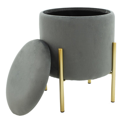 Stool Creativity pakoworld velvet grey-golden D35x42cm