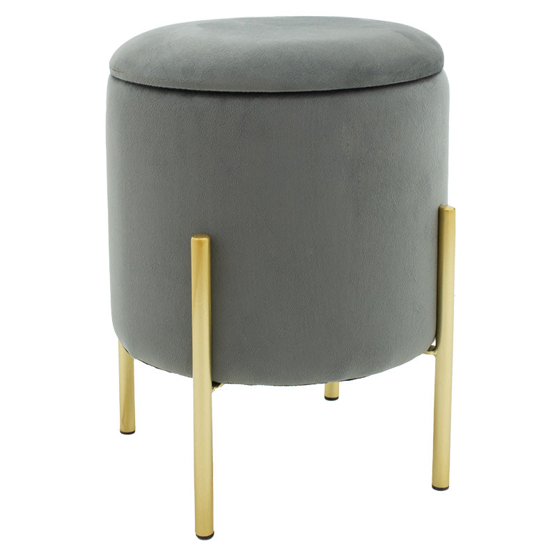 Stool Creativity pakoworld velvet grey-golden D35x42cm