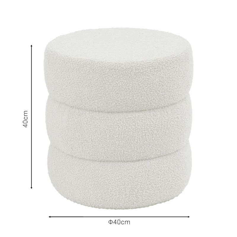 Pouf stool Kioto pakoworld teddy fabric white D40x40cm