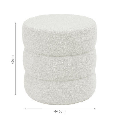 Pouf stool Kioto pakoworld teddy fabric white D40x40cm