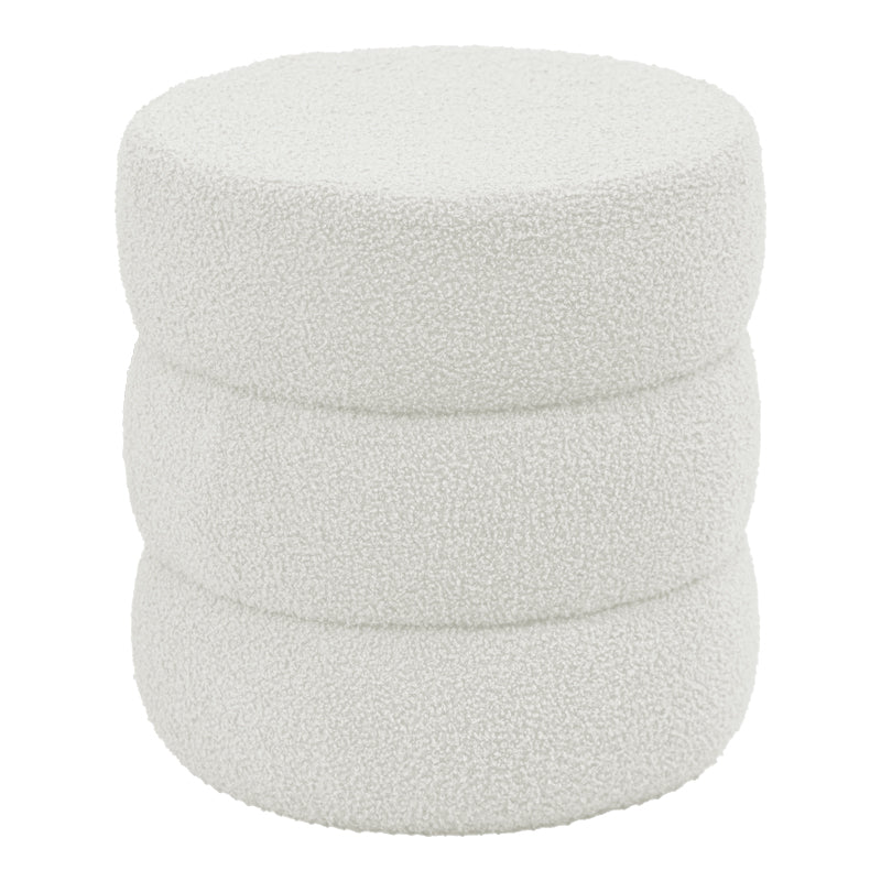 Pouf stool Kioto pakoworld teddy fabric white D40x40cm