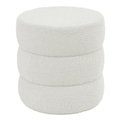 Pouf stool Kioto pakoworld teddy fabric white D40x40cm