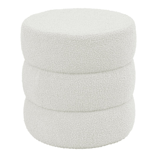 Pouf stool Kioto pakoworld teddy fabric white D40x40cm