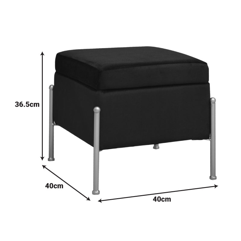 Stool-trunk Panton velvet in black color 40x40x36,5cm