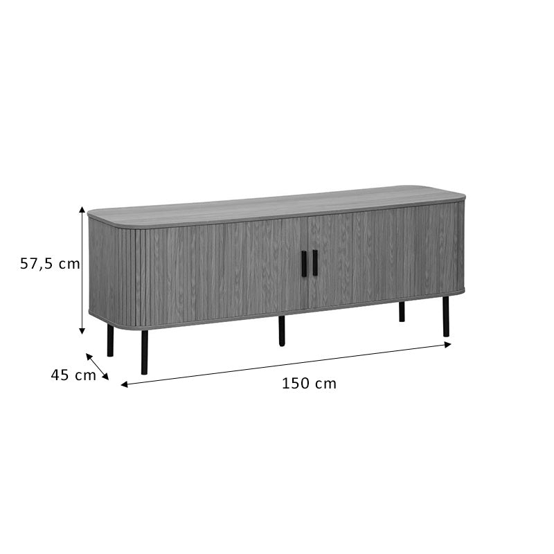 Tv stand-Medium size buffet Scandi pakoworld MDF natural color with black metal legs 150x45x57.5cm