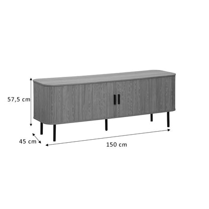 Tv stand-Medium size buffet Scandi pakoworld MDF natural color with black metal legs 150x45x57.5cm