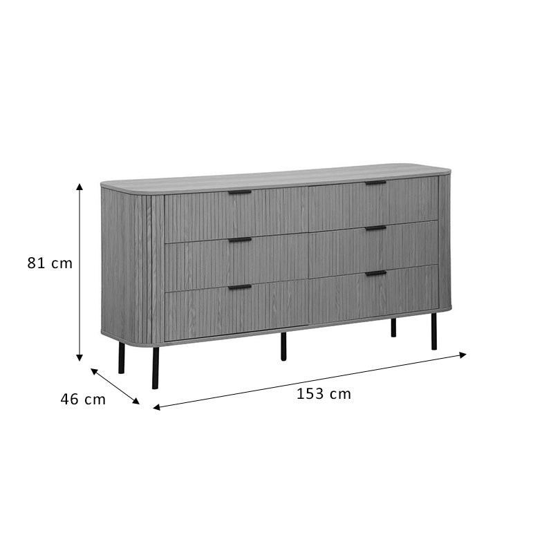 Chest of 6 drawers Scandi pakoworld  in natural color 153x46x81cm