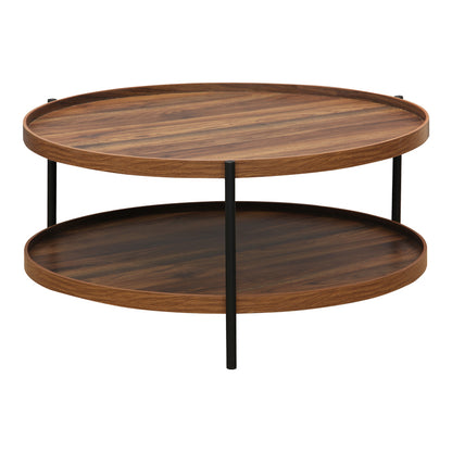 Coffee table Portogie pakoworld mdf walnut - metal black D80x40cm